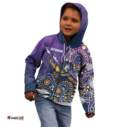 Personalised Storm Rugby Aboriginal Kid Hoodie 2024 GO Storms