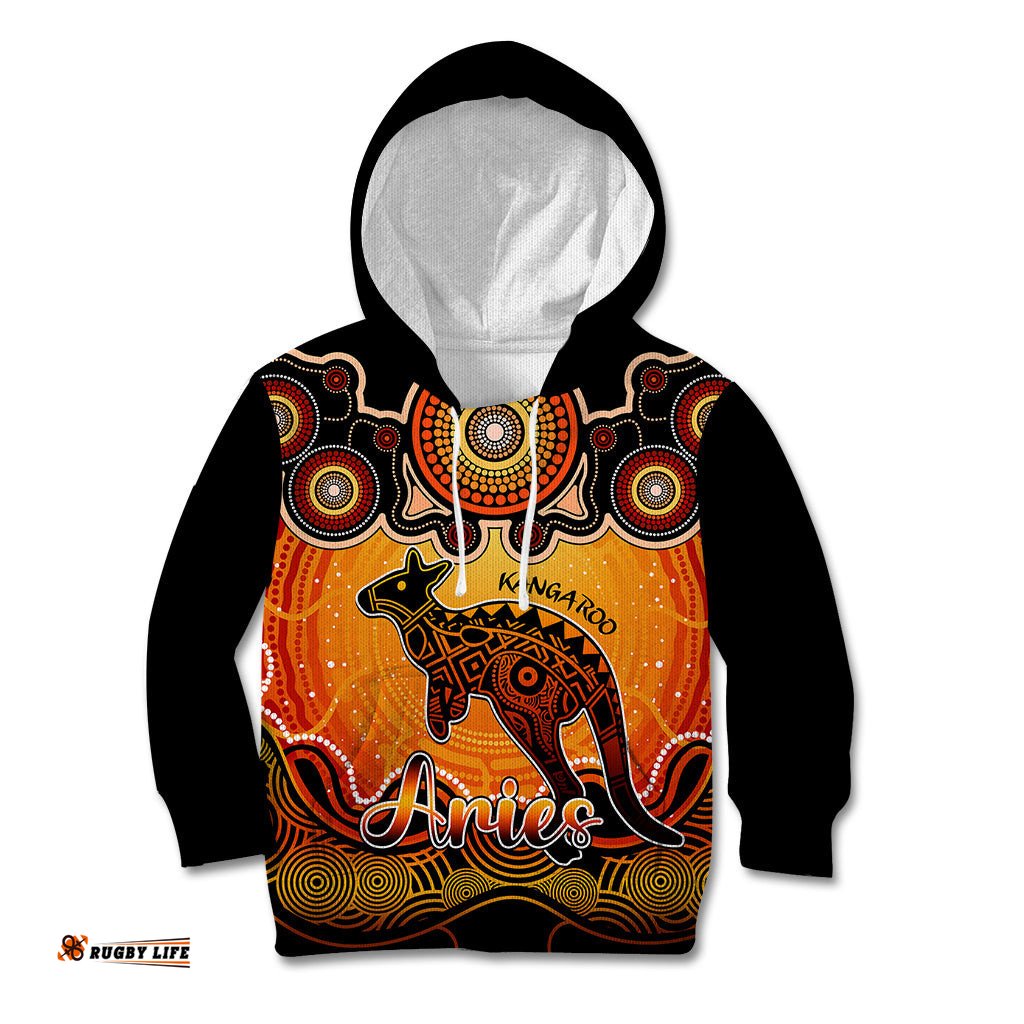Personalised Australia Aries Kangaroo Zodiac Kid Hoodie Auz Astrology Aboriginal Red
