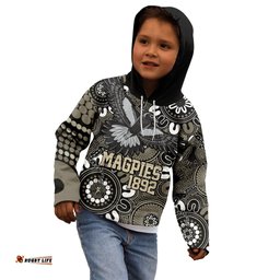 Custom Magpies NAIDOC Week 2024 Kid Hoodie Fire Burning Aboriginal Dots Art