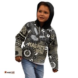 Custom Magpies NAIDOC Week 2024 Kid Hoodie Fire Burning Aboriginal Dots Art