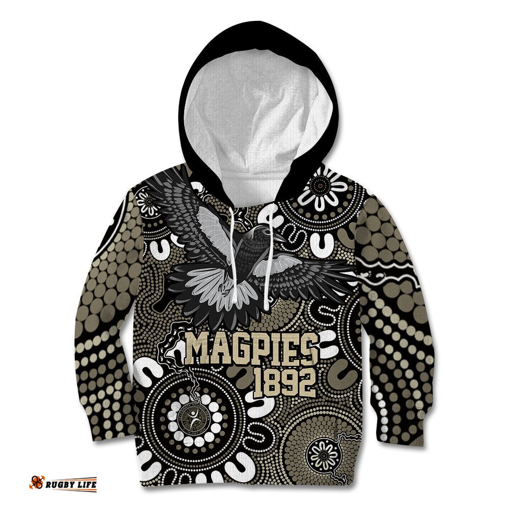 Custom Magpies NAIDOC Week 2024 Kid Hoodie Fire Burning Aboriginal Dots Art