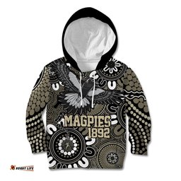 Custom Magpies NAIDOC Week 2024 Kid Hoodie Fire Burning Aboriginal Dots Art