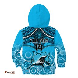 Personalised Sharks Rugby Kid Hoodie Go Sharkies Aboriginal Mix Polynesian Pattern
