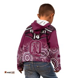 Custom QLD Maroons Rugby Kid Hoodie Aboriginal Mix Polynesian Pattern