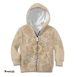 Beige Australia Lizard With Aboriginal Art Kid Hoodie