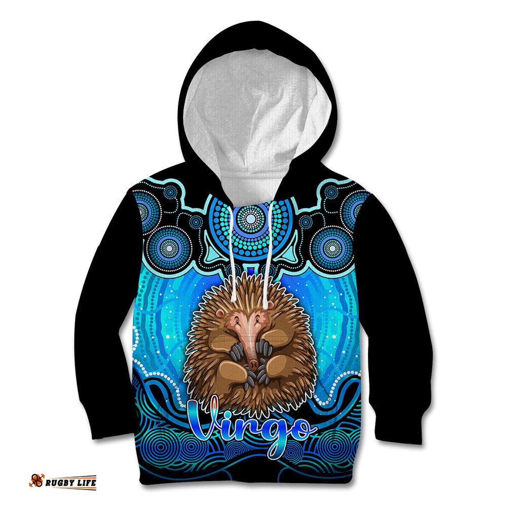 Personalised Australia Virgo Echidna Zodiac Kid Hoodie Auz Astrology Aboriginal Aqua