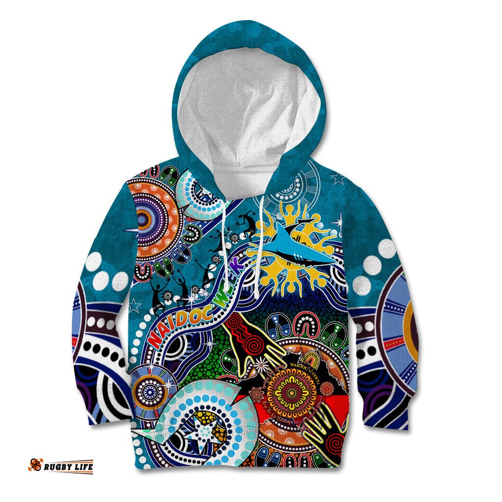 Personalised Sharks NAIDOC Week 2024 Kid Hoodie Australia Aboriginal Dot Painting