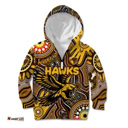 Personalised NAIDOC Week 2024 Hawthorn Hawks Kid Hoodie Australian Aboriginal Hand Painting
