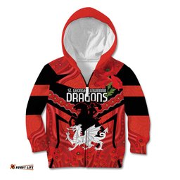 Custom Dragons Rugby ANZAC Kid Hoodie Gallipoli Soldier With Aboriginal Art