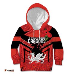 Custom Dragons Rugby ANZAC Kid Hoodie Gallipoli Soldier With Aboriginal Art