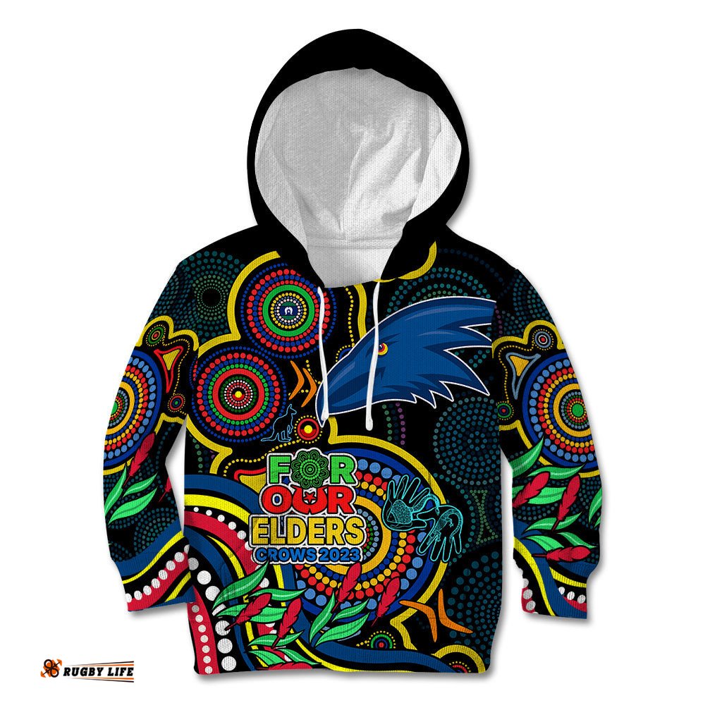 Crows Football Aboriginal Art Kid Hoodie NAIDOC Indigenous Tribal
