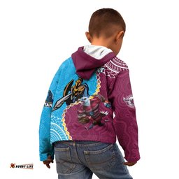 Personalised Eagles And Titans Rugby Kid Hoodie Aboriginal Mix Polynesian Pattern