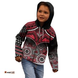 Personalised Essendon Football Kid Hoodie Bombers Aboriginal Mix Polynesian Pattern