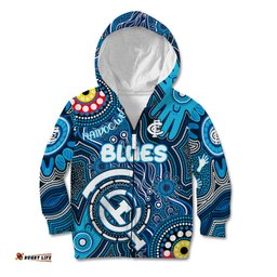 Personalised NAIDOC Week 2024 Carlton Blues Kid Hoodie Australian Aboriginal Hand Painting