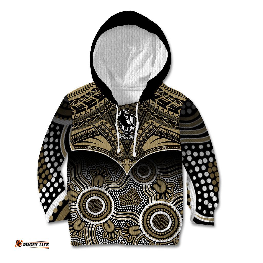 Collingwood Football Kid Hoodie Go Magpies Aboriginal Mix Polynesian Pattern