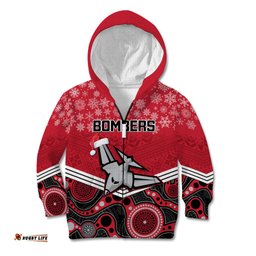 Custom Essendon Football Christmas Kid Hoodie Merry Xmas 2023 Mix Aboriginal Art