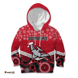 Custom Essendon Football Christmas Kid Hoodie Merry Xmas 2023 Mix Aboriginal Art
