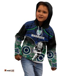 Personalised Warriors Rugby Kid Hoodie NZ Aboriginal Mix Polynesian Pattern