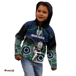 Personalised Warriors Rugby Kid Hoodie NZ Aboriginal Mix Polynesian Pattern