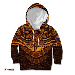 Custom Wallabies Rugby Kid Hoodie Polynesian and Aboriginal Special Orange Version