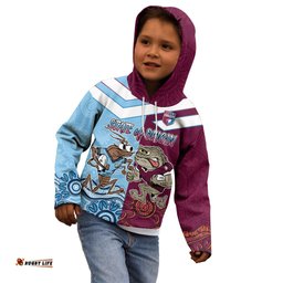 Custom QLD Cane Toad and NSW Cockroach Kid Hoodie Aboriginal Inspired Together