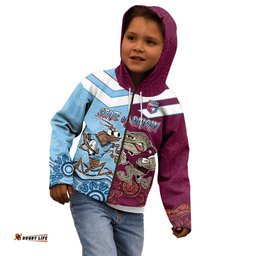 Custom QLD Cane Toad and NSW Cockroach Kid Hoodie Aboriginal Inspired Together