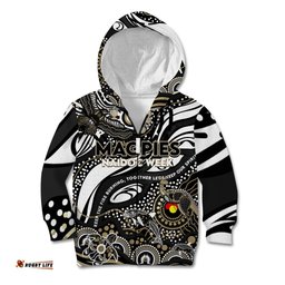 Custom NAIDOC Week 2024 Magpies Kid Hoodie Aboriginal Animals Keep The Fire Burning
