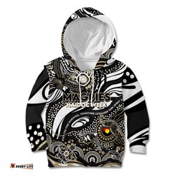 Custom NAIDOC Week 2024 Magpies Kid Hoodie Aboriginal Animals Keep The Fire Burning