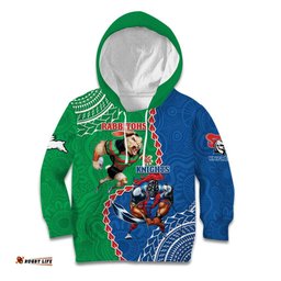 Personalised Rabbitohs And Knights Rugby Kid Hoodie Aboriginal Mix Polynesian Pattern