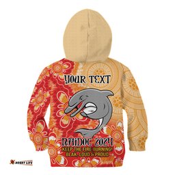 Personalised Dolphins NAIDOC Week 2024 Kid Hoodie Aboriginal Fire Burning Sparks