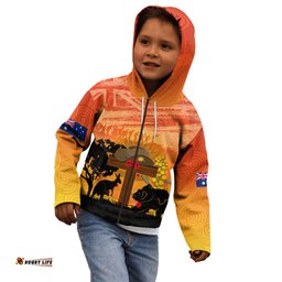 Australia ANZAC Day Kid Hoodie Koala and Kangaroo Respect Aboriginal Pattern
