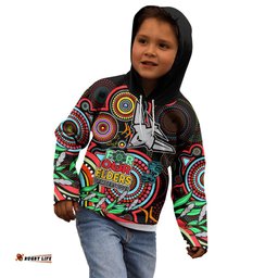 Custom Bombers Football Aboriginal Art Kid Hoodie NAIDOC Indigenous Tribal
