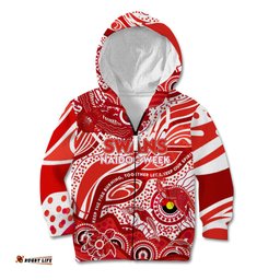 Custom NAIDOC Week 2024 Swans Kid Hoodie Aboriginal Animals Keep The Fire Burning