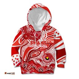 Custom NAIDOC Week 2024 Swans Kid Hoodie Aboriginal Animals Keep The Fire Burning
