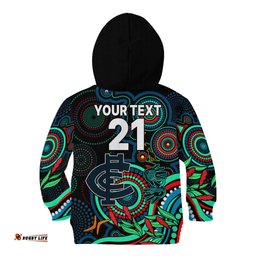 Custom Carlton Blues Football Aboriginal Art Kid Hoodie NAIDOC Indigenous Tribal