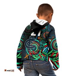 Custom Carlton Blues Football Aboriginal Art Kid Hoodie NAIDOC Indigenous Tribal
