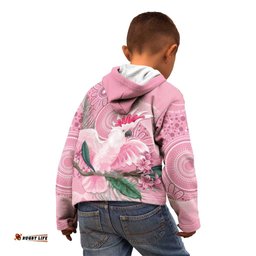 Pink Cockatoo Australia Kid Hoodie Aussie Cacatua Leadbeateri Aboriginal Art