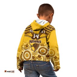 Personalised Hawthorn Football Kid Hoodie Hawks Aboriginal Mix Polynesian Pattern