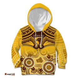 Personalised Hawthorn Football Kid Hoodie Hawks Aboriginal Mix Polynesian Pattern