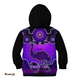 Personalised Australia Aquarius Emu Zodiac Kid Hoodie Auz Astrology Aboriginal Purple