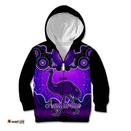 Personalised Australia Aquarius Emu Zodiac Kid Hoodie Auz Astrology Aboriginal Purple