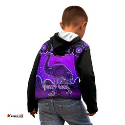 Personalised Australia Aquarius Emu Zodiac Kid Hoodie Auz Astrology Aboriginal Purple
