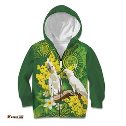 Personalised Australia Golden Wattle And Cacatua Galerita Kid Hoodie Aboriginal Art