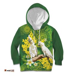 Personalised Australia Golden Wattle And Cacatua Galerita Kid Hoodie Aboriginal Art