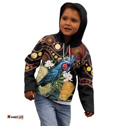 Australia Palm Cockatoo Kid Hoodie Aussie Banksia Aboriginal Pattern