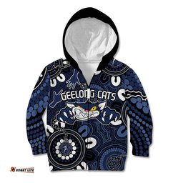Custom Geelong Cats NAIDOC Week 2024 Kid Hoodie Fire Burning Aboriginal Dots Art