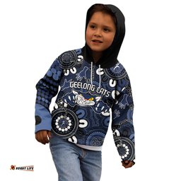 Custom Geelong Cats NAIDOC Week 2024 Kid Hoodie Fire Burning Aboriginal Dots Art