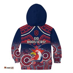 Roosters Rugby Kid Hoodie Tricolours 1908 Aboriginal Mix Polynesian Pattern