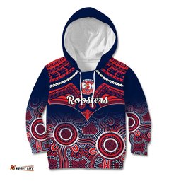 Roosters Rugby Kid Hoodie Tricolours 1908 Aboriginal Mix Polynesian Pattern