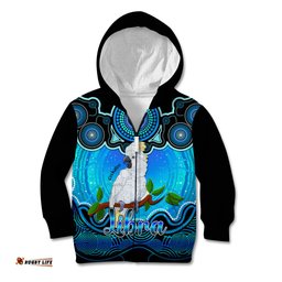 Personalised Australia Libra Cockatoo Zodiac Kid Hoodie Auz Astrology Aboriginal Aqua
